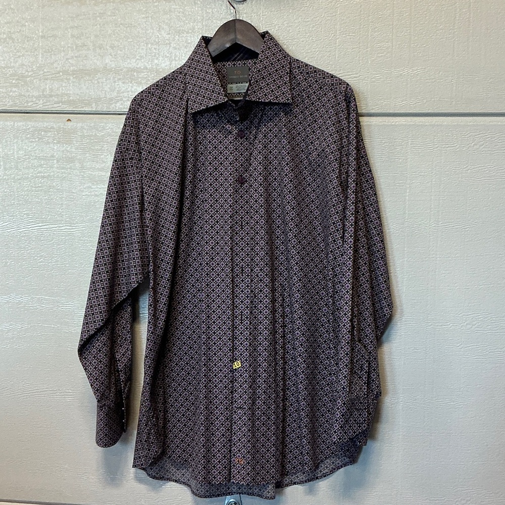 Men's Long-Sleeve Geometric Dress Shirt - Dark Burgundy